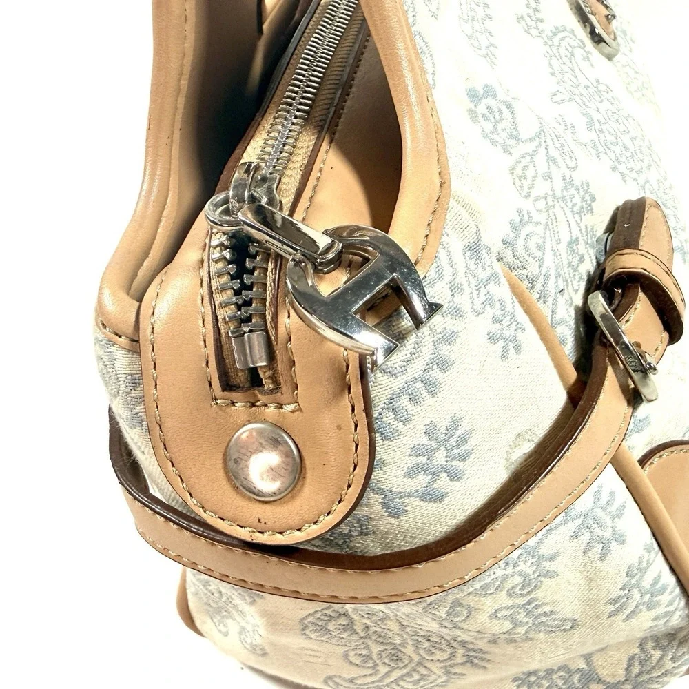 Etienne Aigner Paisley Canvas Leather Shoulder Bag Satchel‎ Tan Cream